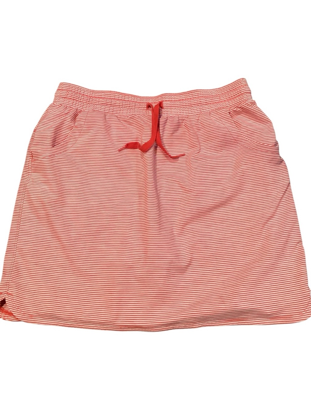 Duluth Trading Pier Genius Skort Medium Coral White Striped Stretch Style 37313